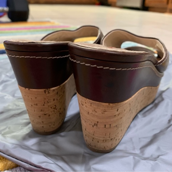 PRADA Brown Leather Logo Cork Platform Open-Toe Wedge Sandals - Picture 11 of 16